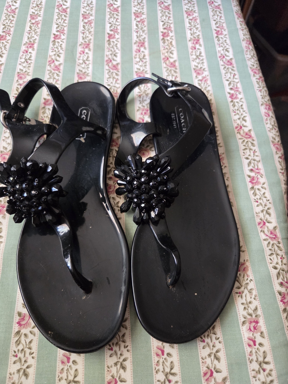 Coach Black Jeweled Jelly Thong Sandals - Women's